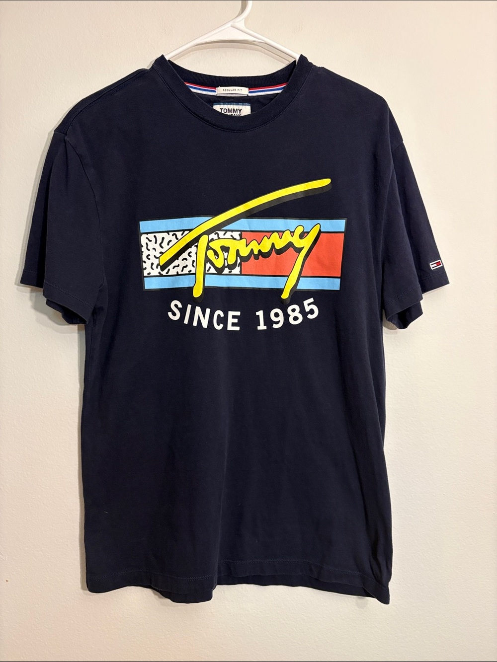 Tommy Hilfiger Navy Graphic Tee with Yellow, Red, Light Blue Accents